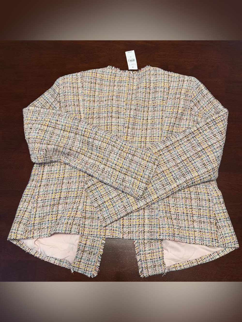 LOFT Pink Multi-Color Tweed Blazer with Fringe Trim - Picture 11 of 12